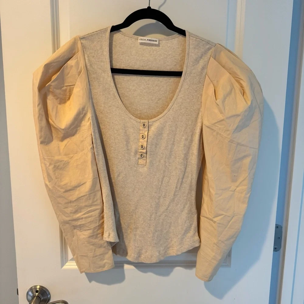 Ulla Johnson Joanne Oatmeal Long Puff Sleeve Pullover Top | S